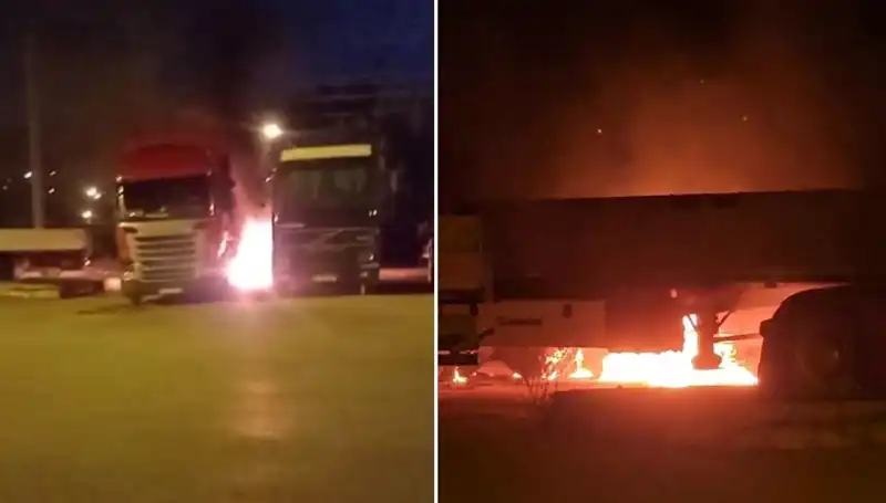 Park Halindeki Tırlara Şok Ateş: Güvenlik Kamerası İfşa Etti!